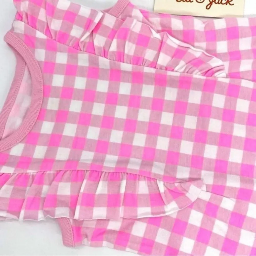 Cat & Jack Baby Pink Checkered Flutter Sleeve Bodysuit Onsie New 0-3 Months